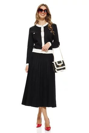 Compleu dama tricotat premium fusta plisata cu jacheta cu nasturi aurii