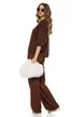 Compleu dama tricotat premium maro cu pantalon si pulover cu buline structurate