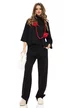 Compleu dama tricotat premium negru cu pantalon si pulover cu mansete late