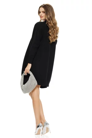 Compleu dama tricotat premium negru rochie cu cristale si cardigan