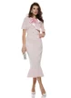 Compleu dama tricotat premium roz bluza cu funda satinata si fusta conica contururi dantela