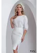 Compleu elegant dama Fofy alb sacou si fusta conica cu aplicatie de dantela premium cu paiete fine argintii