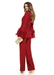 Compleu elegant spectaculos bordo cu pantalon drept si sacou cu maneci diafane cu volane nasturi maxi aurii