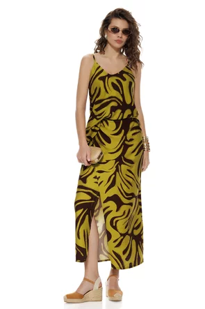 Fusta dama midi petrecuta din vascoza premium safari print 2026 verde