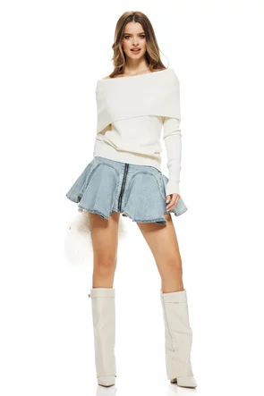 Fusta de blug premium cu volane spectaculoase si pantalon scurt