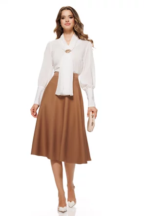 Fusta eleganta clos Fofy maro midi cu buzunare laterale