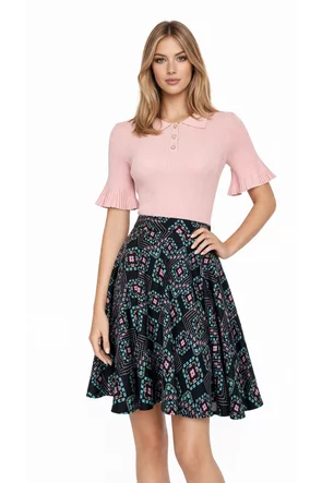 Fusta eleganta clos Fofy neagra imprimata cu imrimeu geometric multicolor