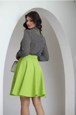 Fusta eleganta clos Fofy verde lime cu centura inclusa si buzunare laterale