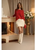 Fusta eleganta cu franjuri velevet feathers crem si lurex argintiu picture - 1