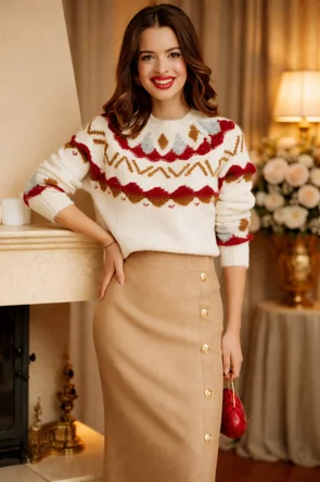 Fusta eleganta midi bej cu nasturi aurii pe crapatura laterala