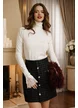Fusta mini eleganta evazata neagra cu fir de lurex argintiu  si nasturi metalici picture - 1