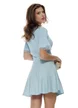 Fusta mini plisata din tricot premium bleu cu nasturi metalici decorativi