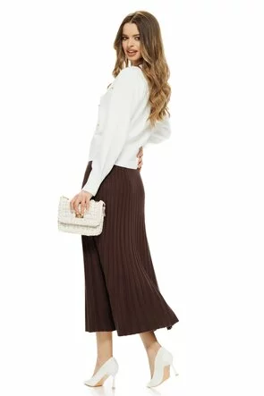 Fusta tricotata plisata maro din vascoza premium cu elastic in talie
