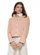 Jacheta dama din tweed premium roz cu buzunare conturuei dantelatesi nasturi metalici