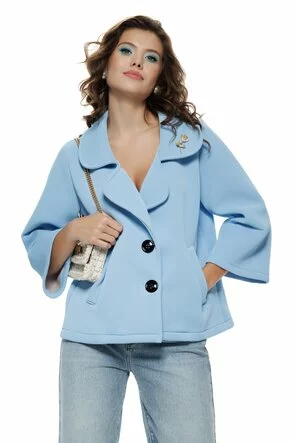 Jacheta dama premium baby blue croi retro si brosa