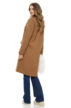 Palton dama elegant din stofa bej cu naturi metalici