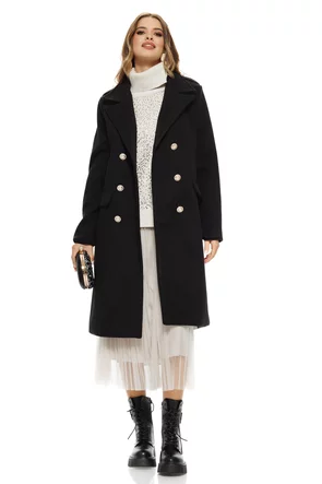 Palton dama elegant din stofa neagra cu naturi metalici