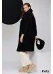 Palton dama teddy premium supersoft negru oversize cu revere si gentuta inclusa