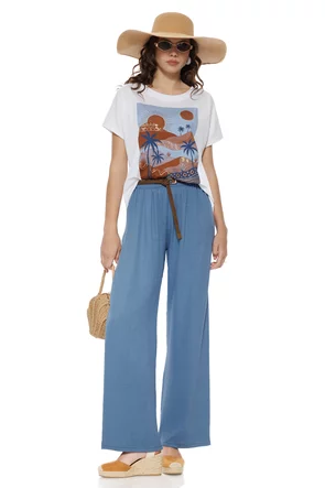 Pantalon dama bleujeans din vascoza premium cu curelusa impletita
