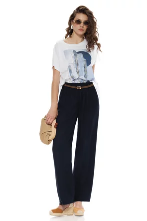 Pantalon dama bleumarin din vascoza premium cu curelusa impletita