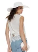Pantalon dama casual din bumbac elastic albastru cu dungi si curea