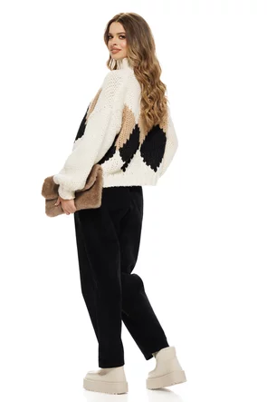 Pantalon dama conic cu talie inalta din raiat negru din bumbac cu dungi fine si curea