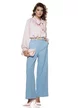 Pantalon dama elegant baby blue wide cu buzunare si curea