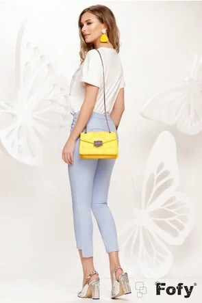 Pantalon dama elegant conic bleu cu buzunare laterale