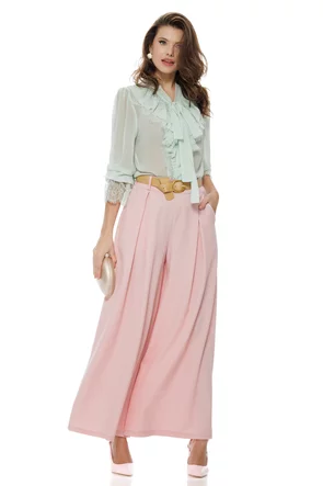 Pantalon dama elegant roz premium wide cu pense curea inclusa