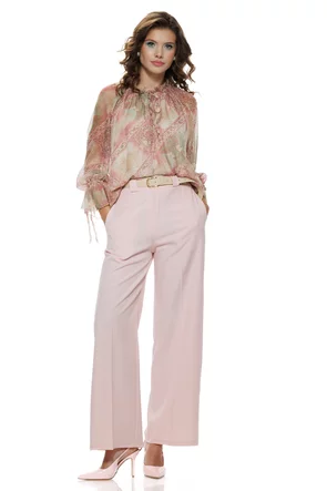 Pantalon dama elegant roz wide cu buzunare si curea