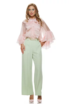 Pantalon dama elegant vernil wide cu buzunare si curea