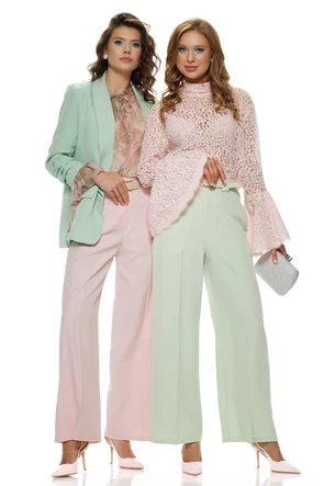 Pantalon dama elegant vernil wide cu buzunare si curea