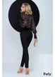 Pantalon dama Fofy negru conici cu talie medie din material premium  accesoriu brodat