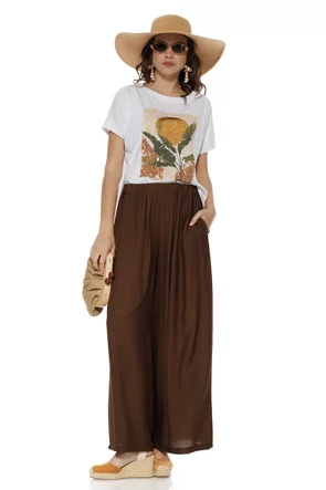 Pantalon dama maro wide cu pense din vascoza racoroasa