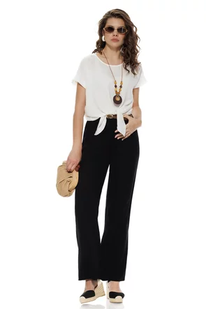 Pantalon dama negru din vascoza premium cu curelusa impletita