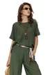 Pantalon dama olive cu pense din vascoza racoroasa cu esarfa bohemian
