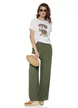 Pantalon dama olive wide cu pense ample din vascoza racoroasa