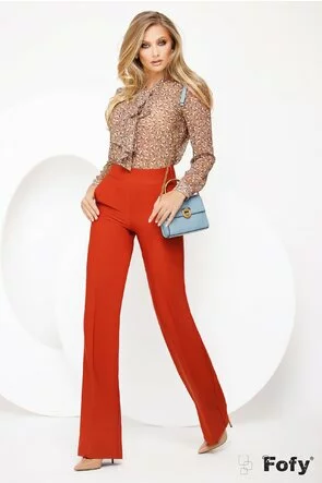 Pantalon Fofy evazat caramiziu