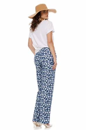 Pantaloni dama premium din bumbac, bleumarin cu frunze