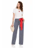 Pantaloni dama premium din satin, albaștri cu dungi albe picture - 1
