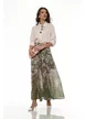 Pantaloni dama premium largi olive cu imprimeu floral din matase de tencel cu in