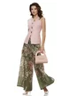 Pantaloni dama premium largi olive cu imprimeu floral din matase de tencel cu in
