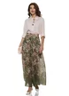 Pantaloni dama premium largi olive cu imprimeu floral din matase de tencel cu in