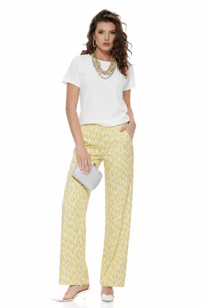 Pantaloni damă premium  lime cu imprimeu abstract și croi drept