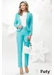 Pantaloni de dama turcoaz conici cu talie inalta si accesoriu detasabil