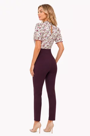Pantaloni eleganti Fofy bordo cu talie inalta usor elastici si betelie lata