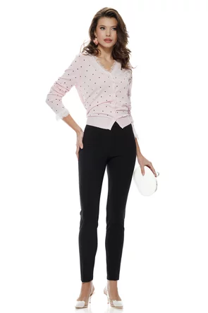 Pantaloni eleganti Fofy negri cu talie inalta usor elastici si betelie lata