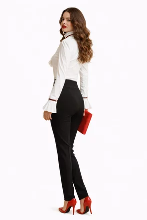 Pantaloni Fofy negri cu talie inalta usor elastici si betelie lata si nasturi  aurii