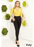 Pantaloni Fofy negrii conici cu talie inalta din bumbac usor elastic si betelie lata picture - 3
