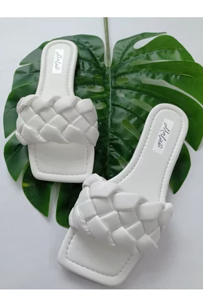 Papuci dama de vară albi împletiți